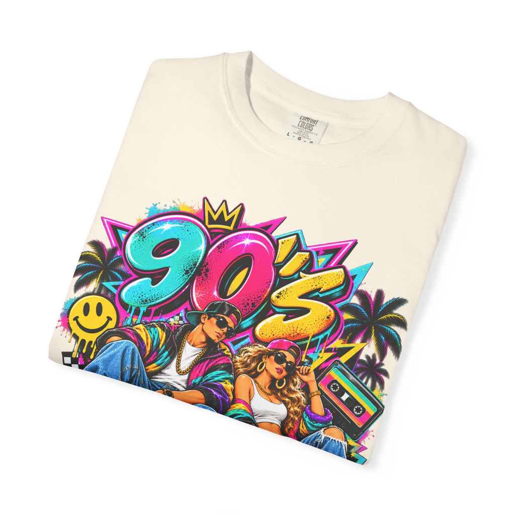 90s Retro Streetwear T-Shirt — Vintage Boombox & Neon Graffiti Design