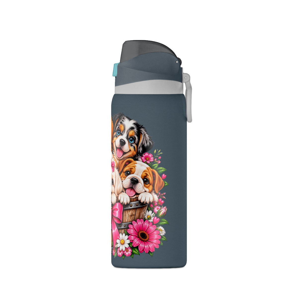 32oz Insulated Water Bottle with Adorable Dogs and Flowers