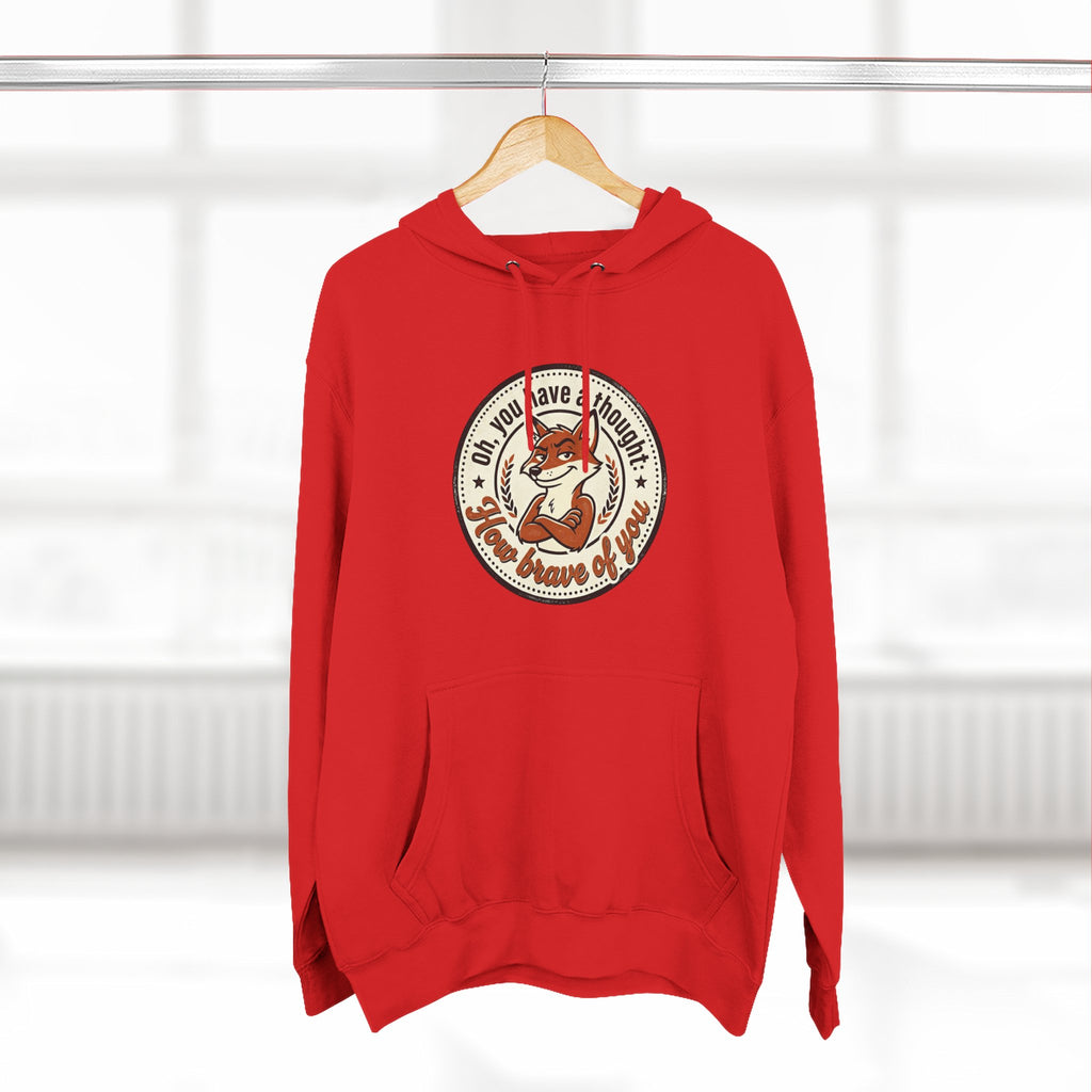 Fox Badge Hoodie — "Be Brave & Kind" Retro Emblem Fleece Hoodie