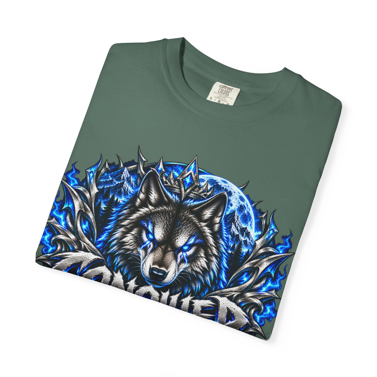 Conqueror Wolf Graphic T-Shirt — Fierce Blue Wolf Design
