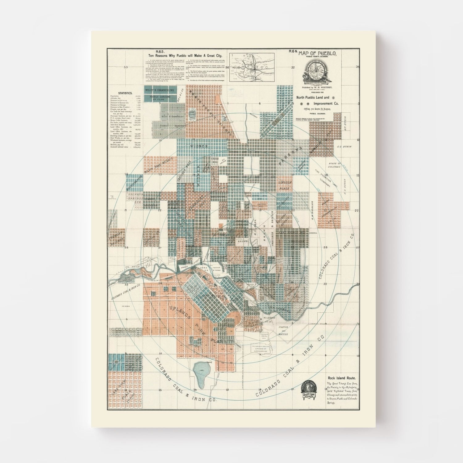 Vintage Map of Pueblo, Colorado 1888