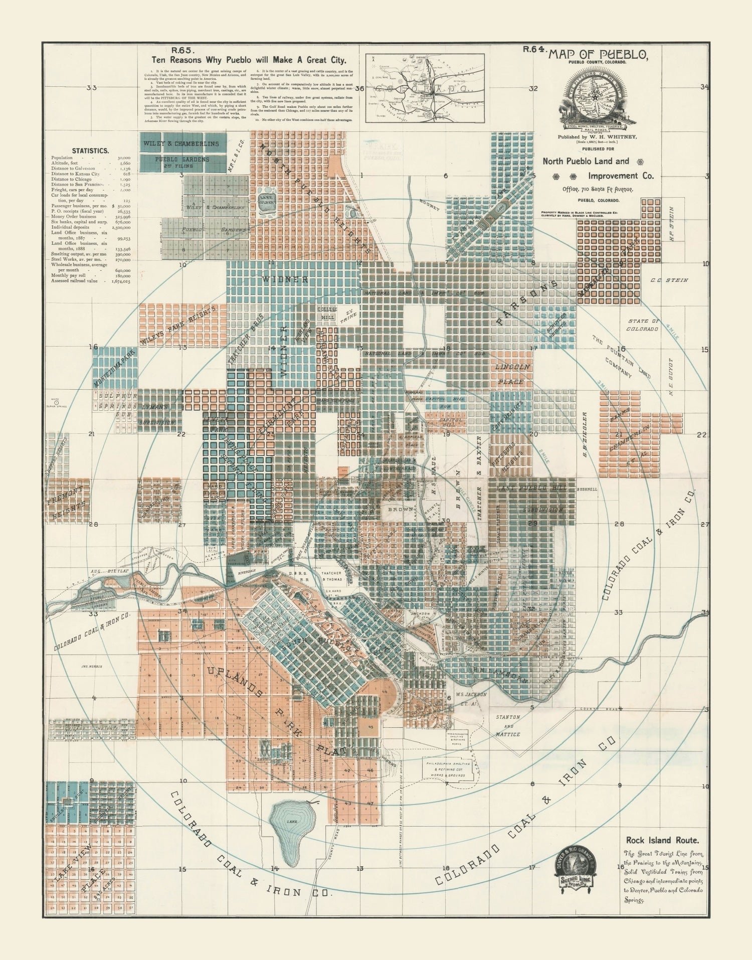 Vintage Map of Pueblo, Colorado 1888
