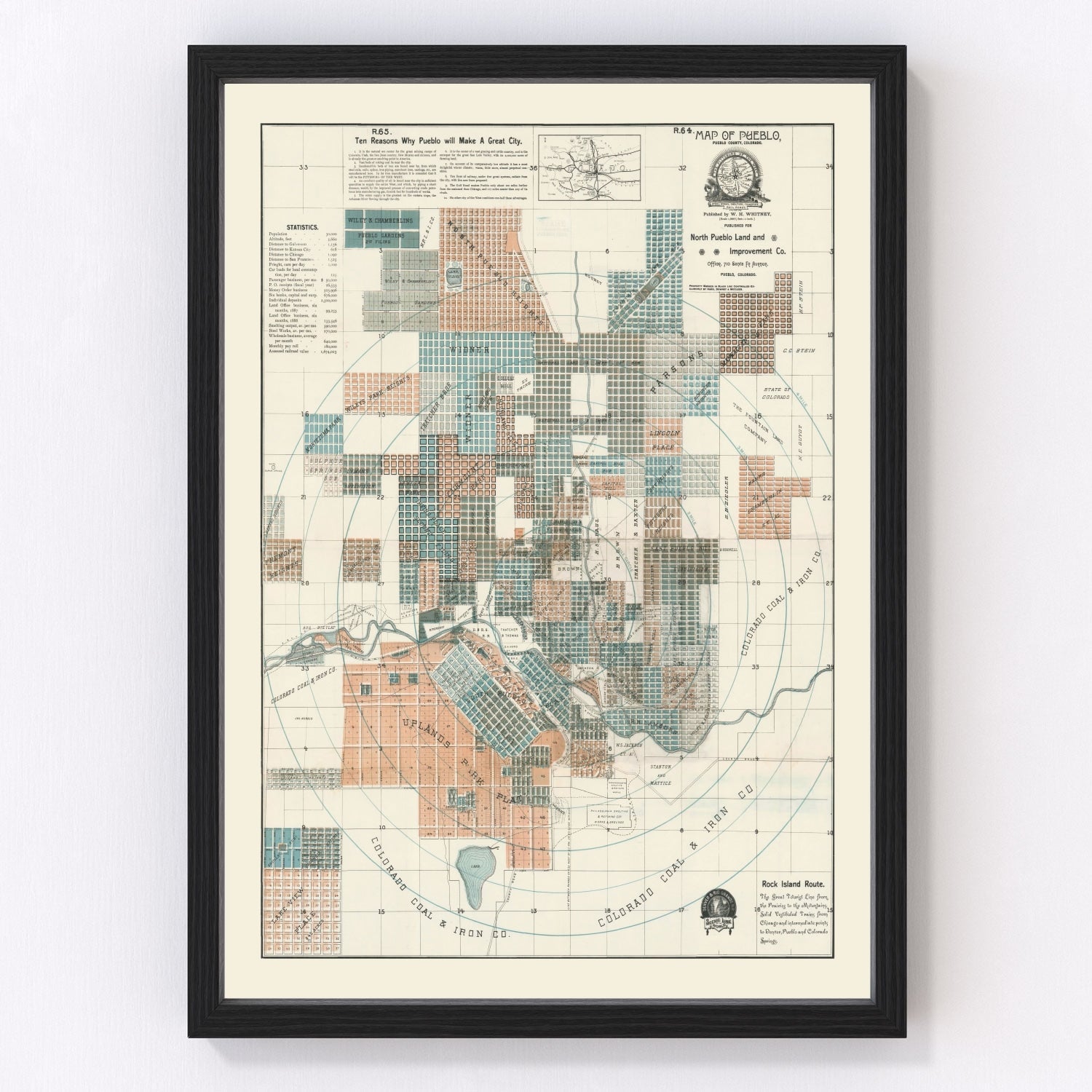 Vintage Map of Pueblo, Colorado 1888
