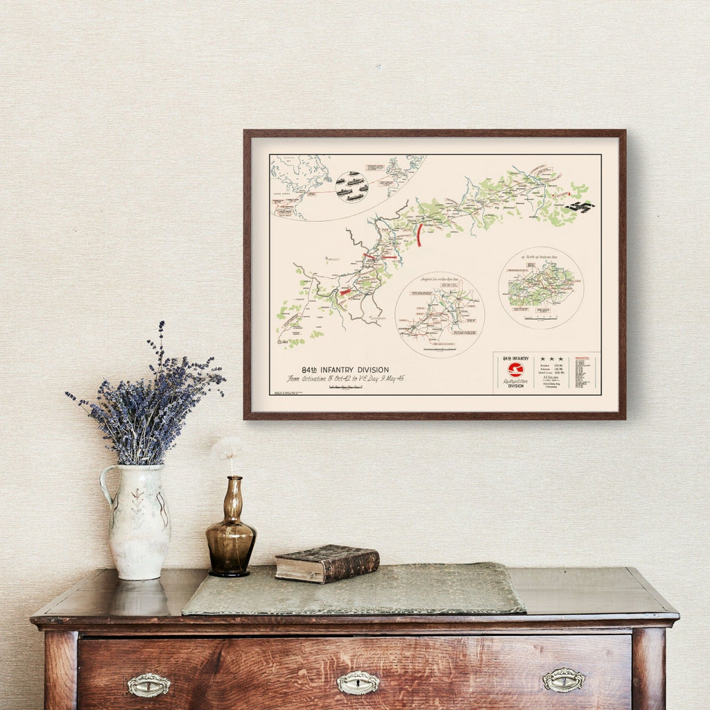 Vintage 84th Infantry Division Route Map of Europe 1945