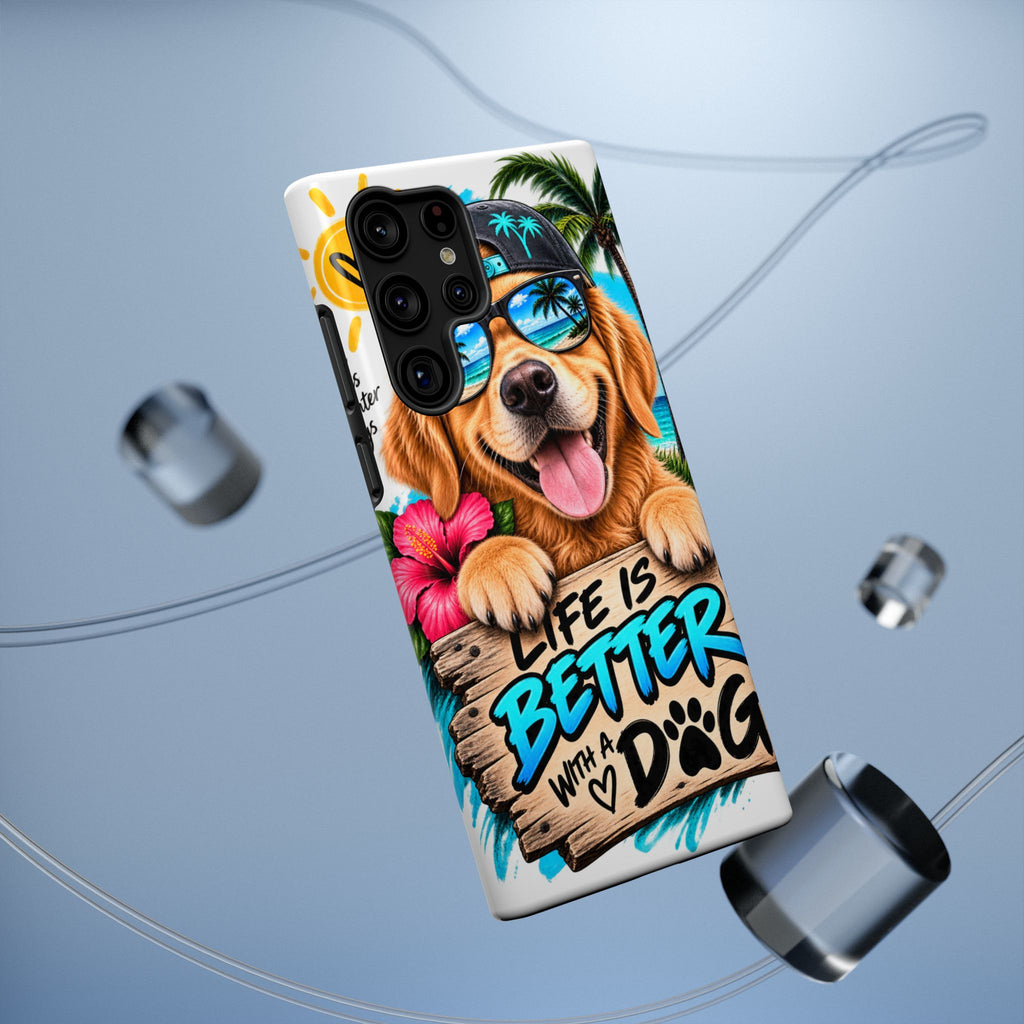 Impact-Resistant Phone Case — "Life Is Better With a Dog" Tropical Dog Design