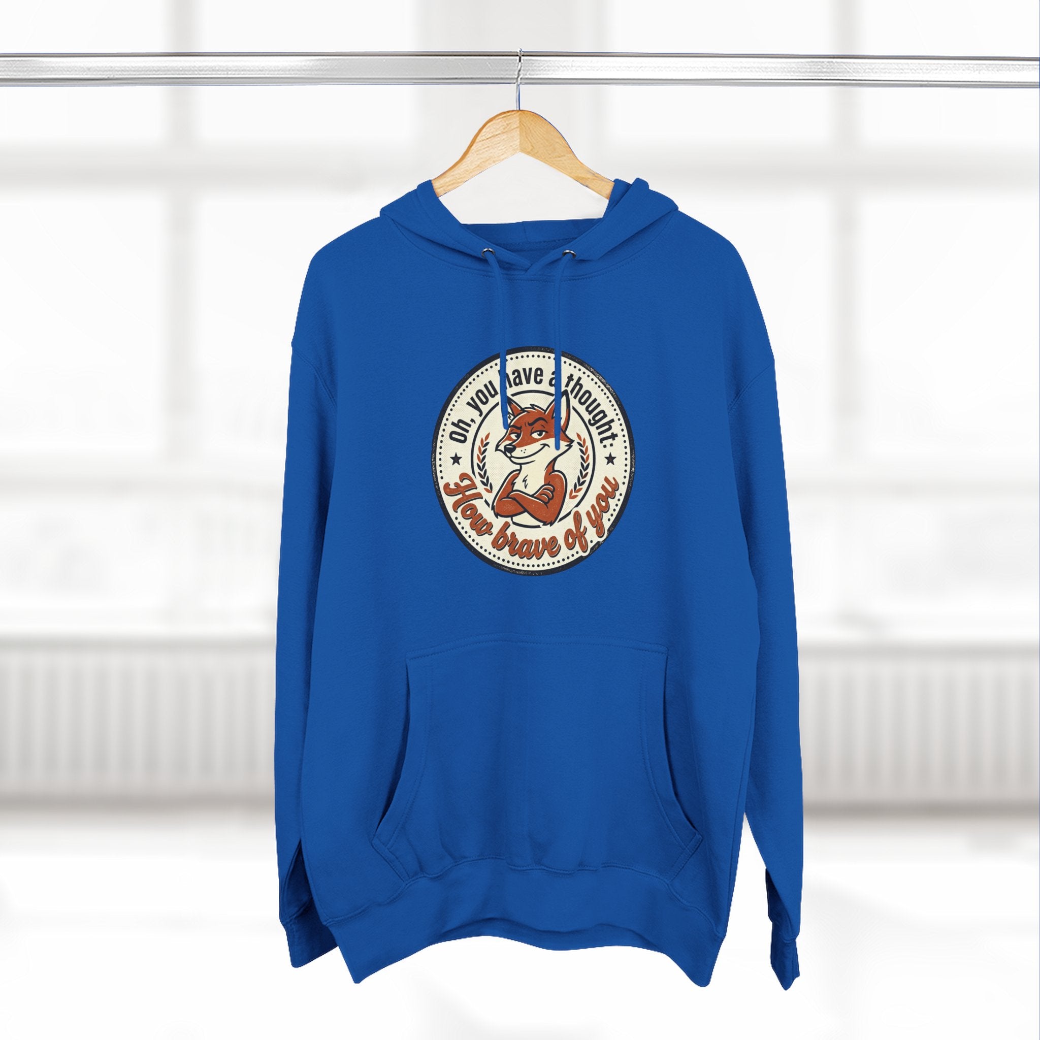 Fox Badge Hoodie — "Be Brave & Kind" Retro Emblem Fleece Hoodie
