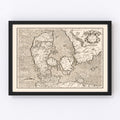 Vintage Map of Denmark 1595
