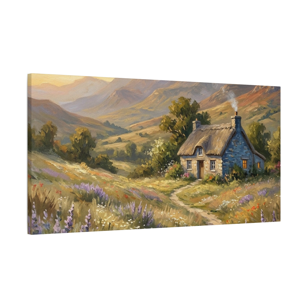 Countryside Cottage Canvas Wall Art — Tranquil Rustic Landscape Print