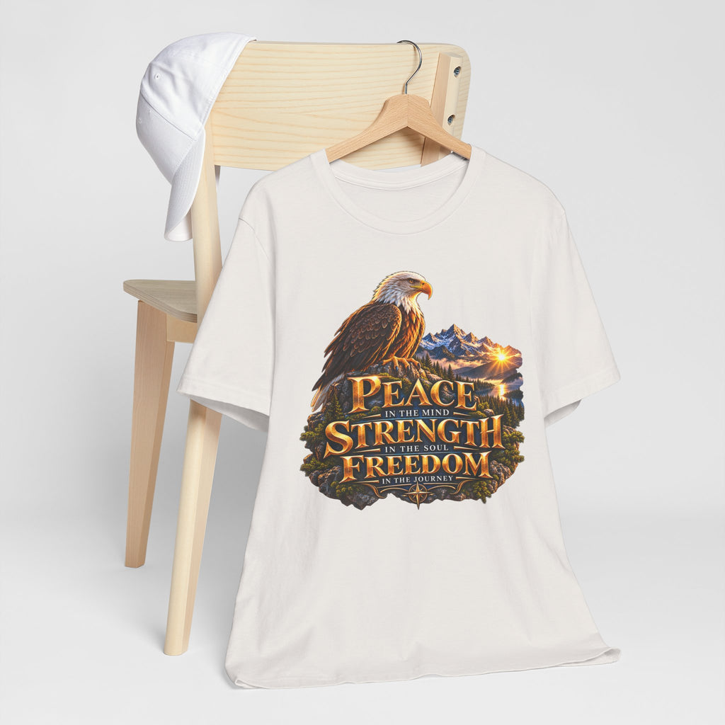 Eagle Mountain Sunrise T‑Shirt — "Peace Strength Freedom" Patriotic Tee