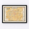 Vintage Map of Tehran, Iran 1961