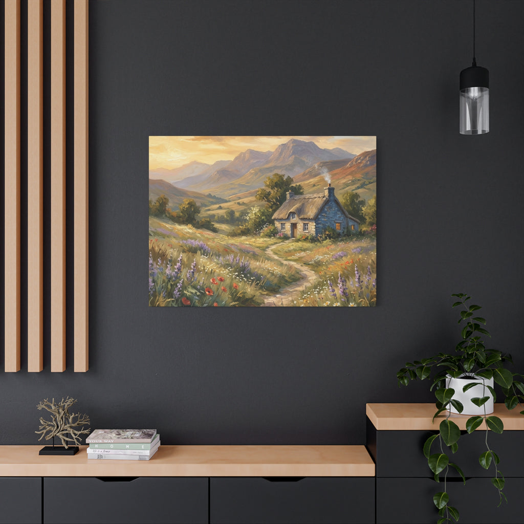 Countryside Cottage Canvas Wall Art — Tranquil Rustic Landscape Print