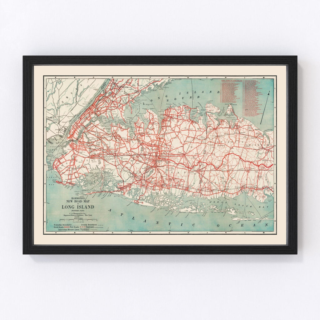 Vintage Long Island Road Map 1914