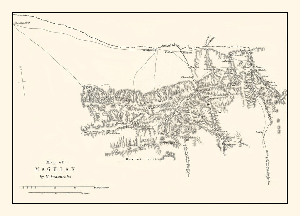 Vintage Western Tajikistan Map 1873