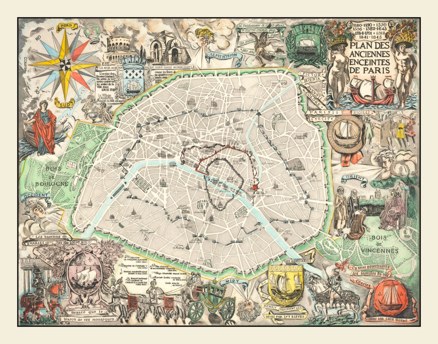 Vintage Map of Paris, France 1937