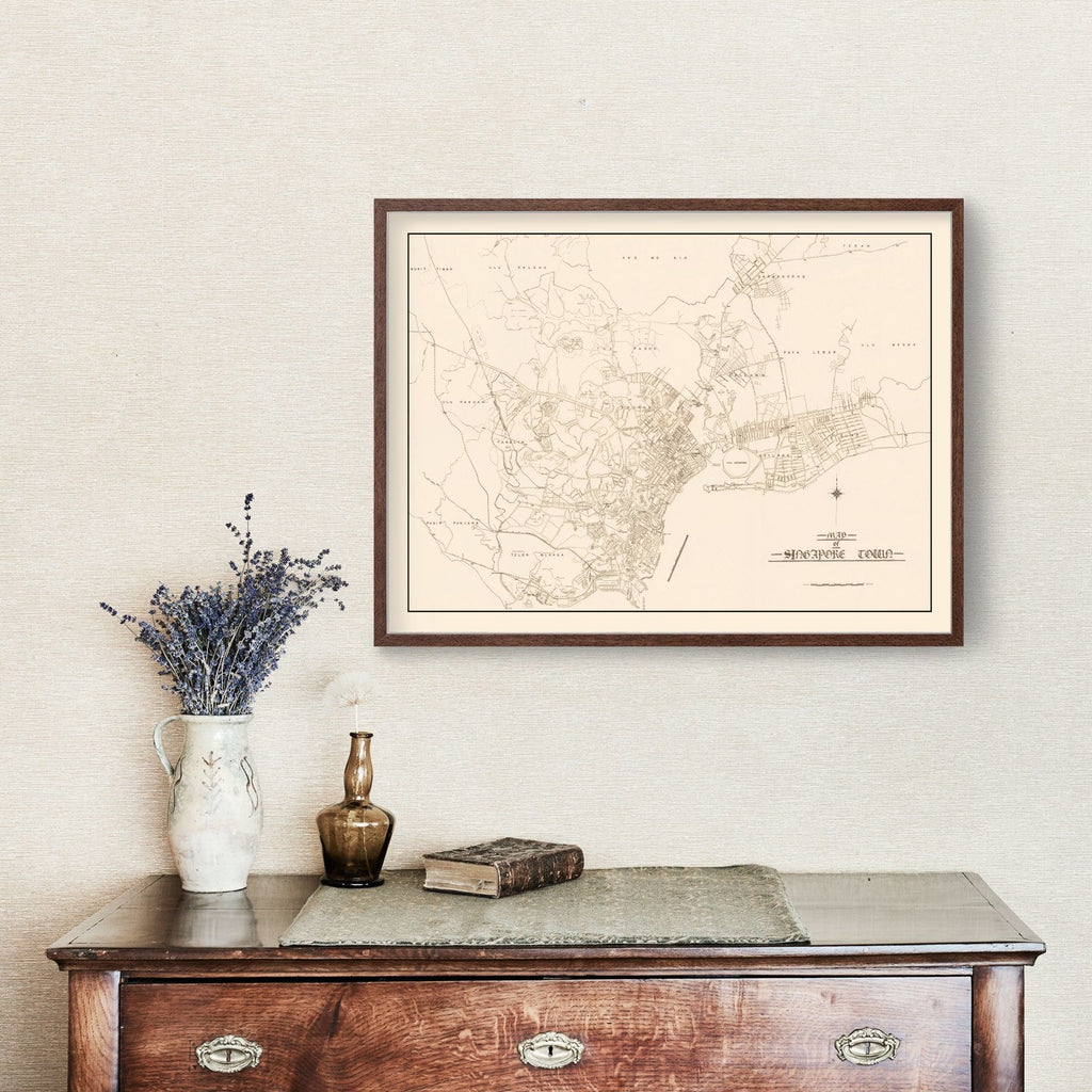 Vintage Map of Singapore City, Singapore 1930