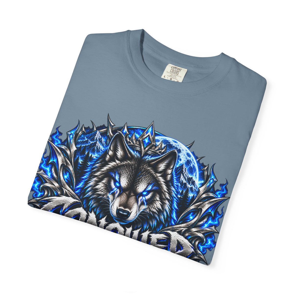 Conqueror Wolf Graphic T-Shirt — Fierce Blue Wolf Design