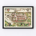 Vintage Map of Barth, Germany 1593