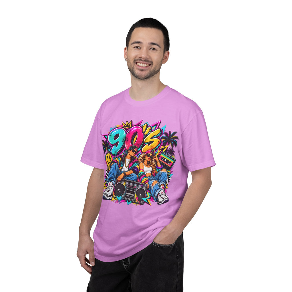 90s Retro Streetwear T-Shirt — Vintage Boombox & Neon Graffiti Design