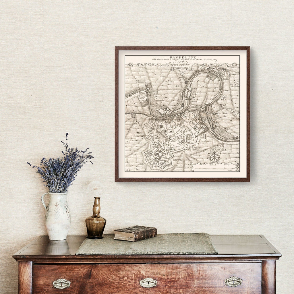 Vintage Map of Pamplona, Spain 1719