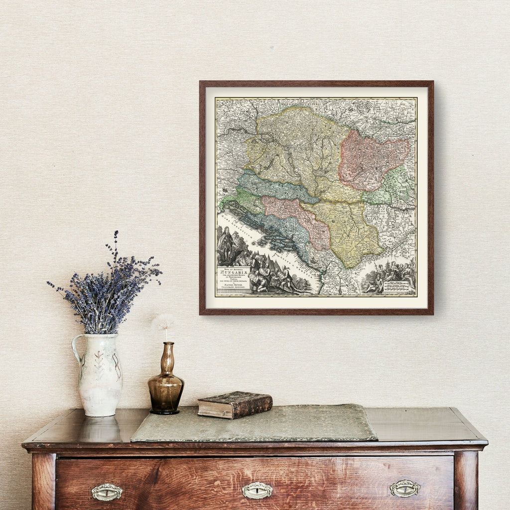 Vintage Map of Hungary 1725