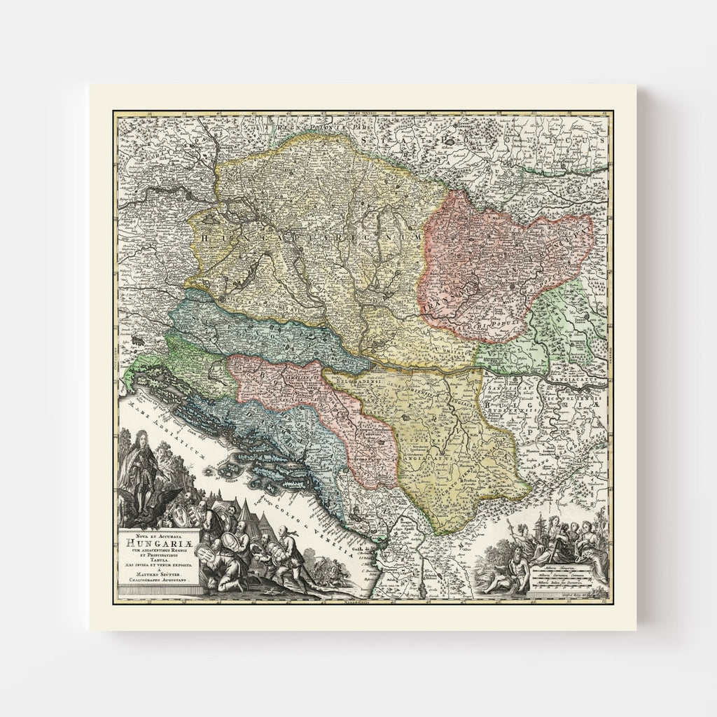 Vintage Map of Hungary 1725