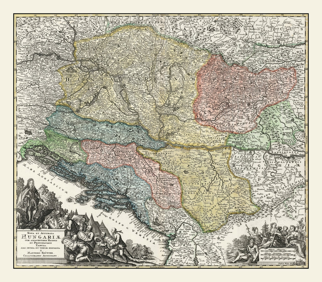 Vintage Map of Hungary 1725