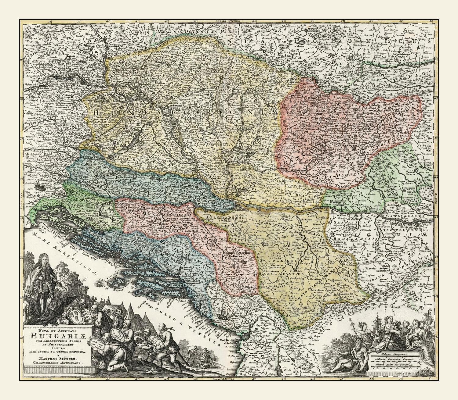 Vintage Map of Hungary 1725