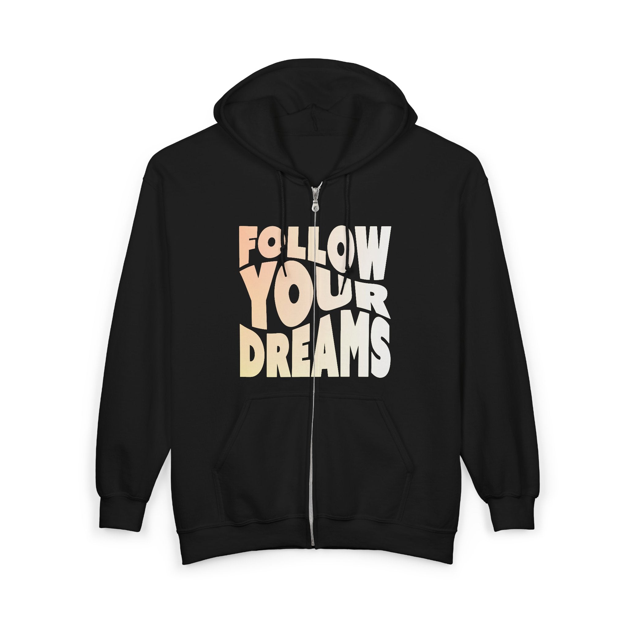 Follow Your Dreams Zip Hoodie — Retro Inspirational Graphic Hoodie
