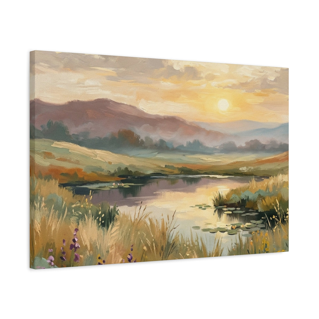 Sunset Meadow Canvas Wall Art — Stretched Matte Landscape Print