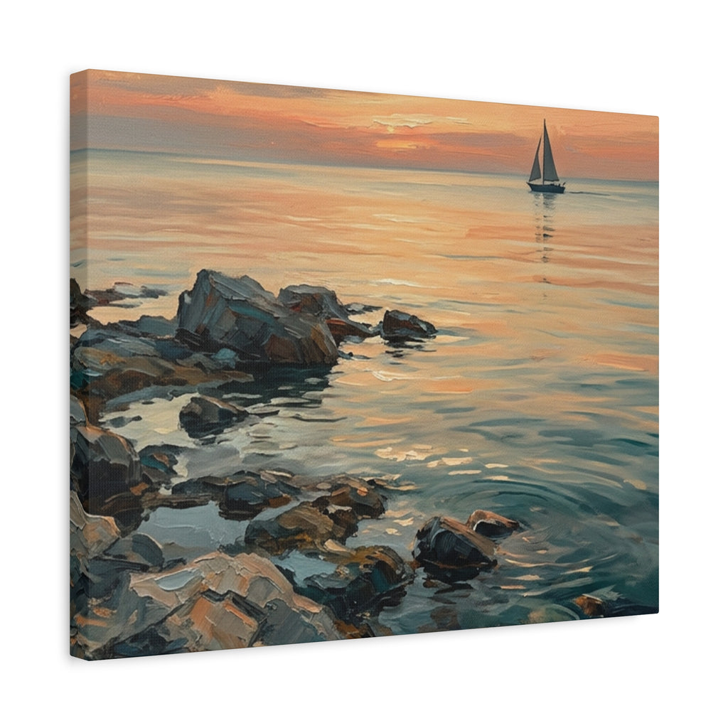Sunset Sail Canvas Wall Art — Seascape Painting Print