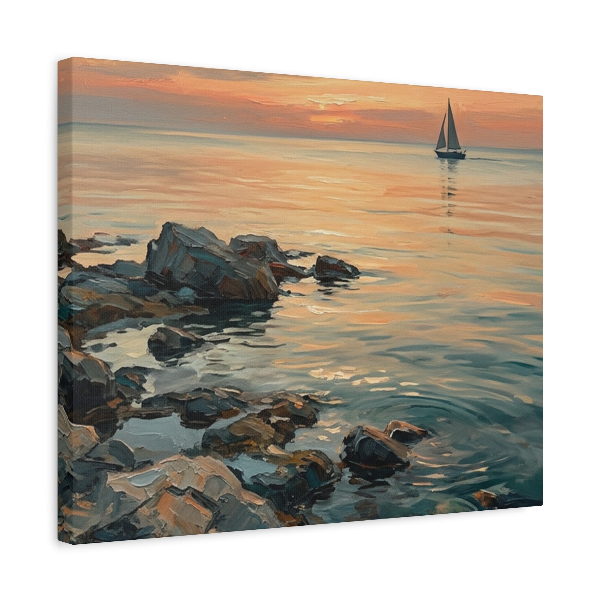 Sunset Sail Canvas Wall Art — Seascape Painting Print