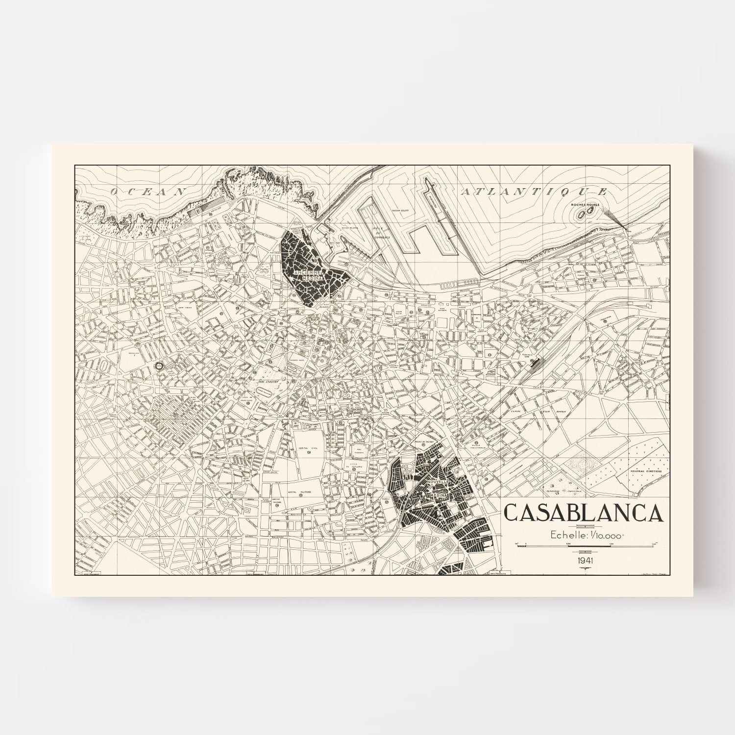 Vintage Map of Casablanca, Morocco 1941