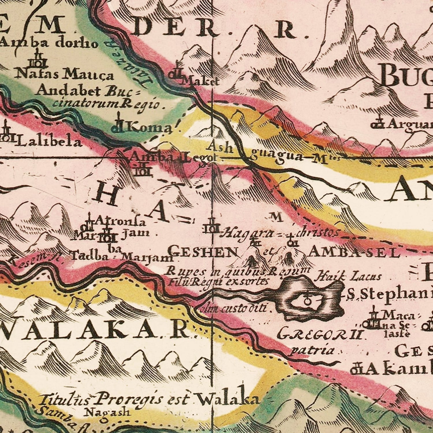 Vintage Source of the Nile, Ethiopia Map 1683