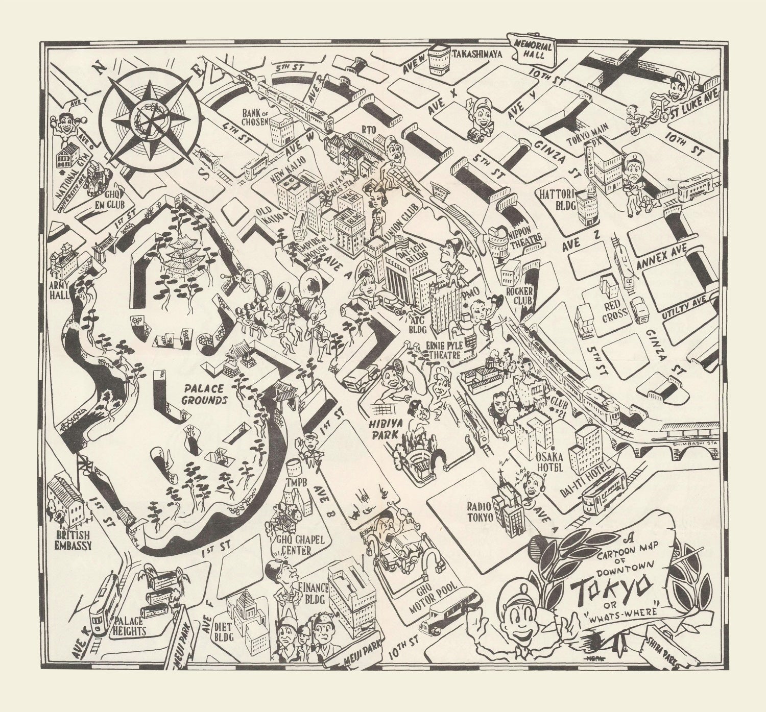 Vintage Map of Tokyo, Japan 1952