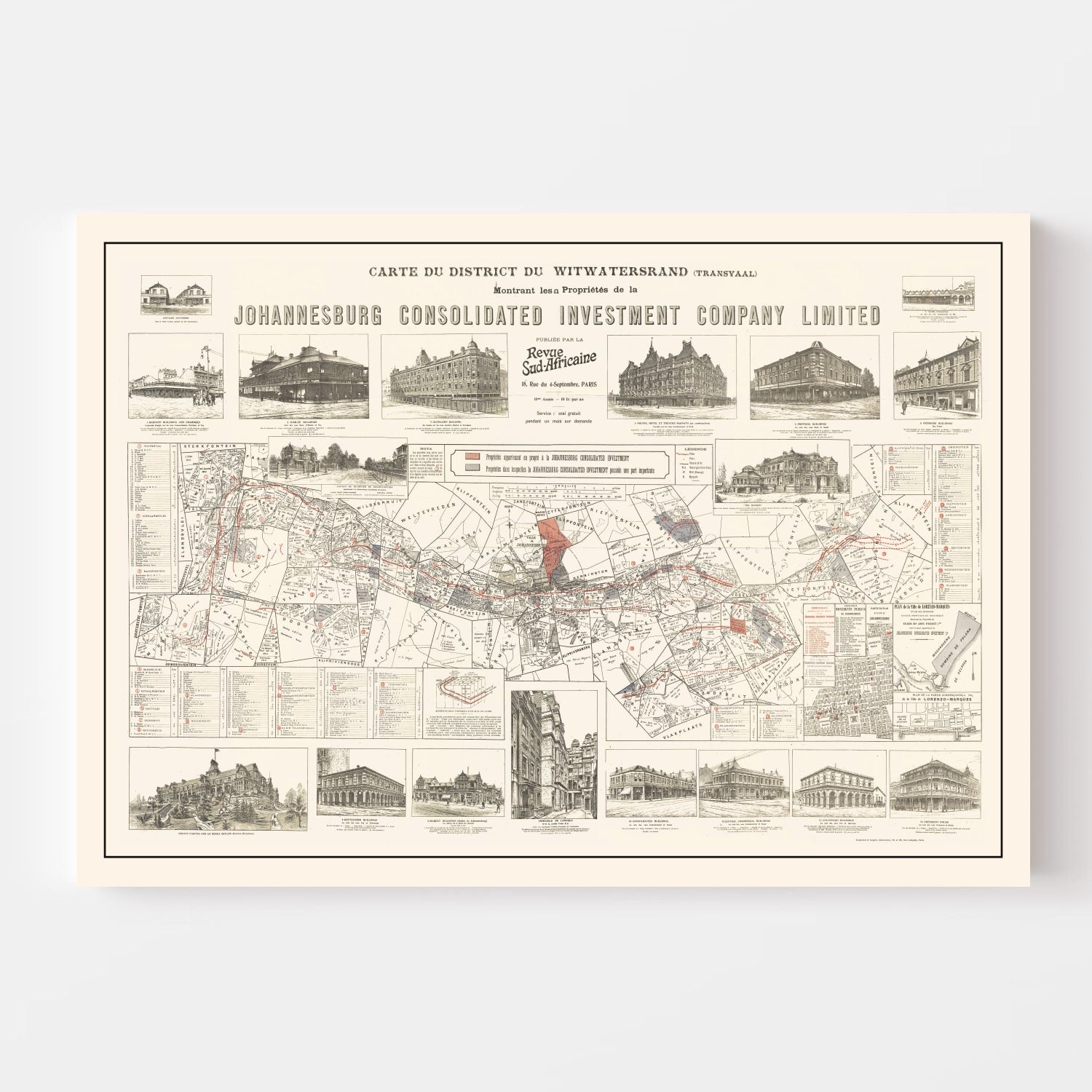 Vintage Map of Johannesburg, South Africa 1902