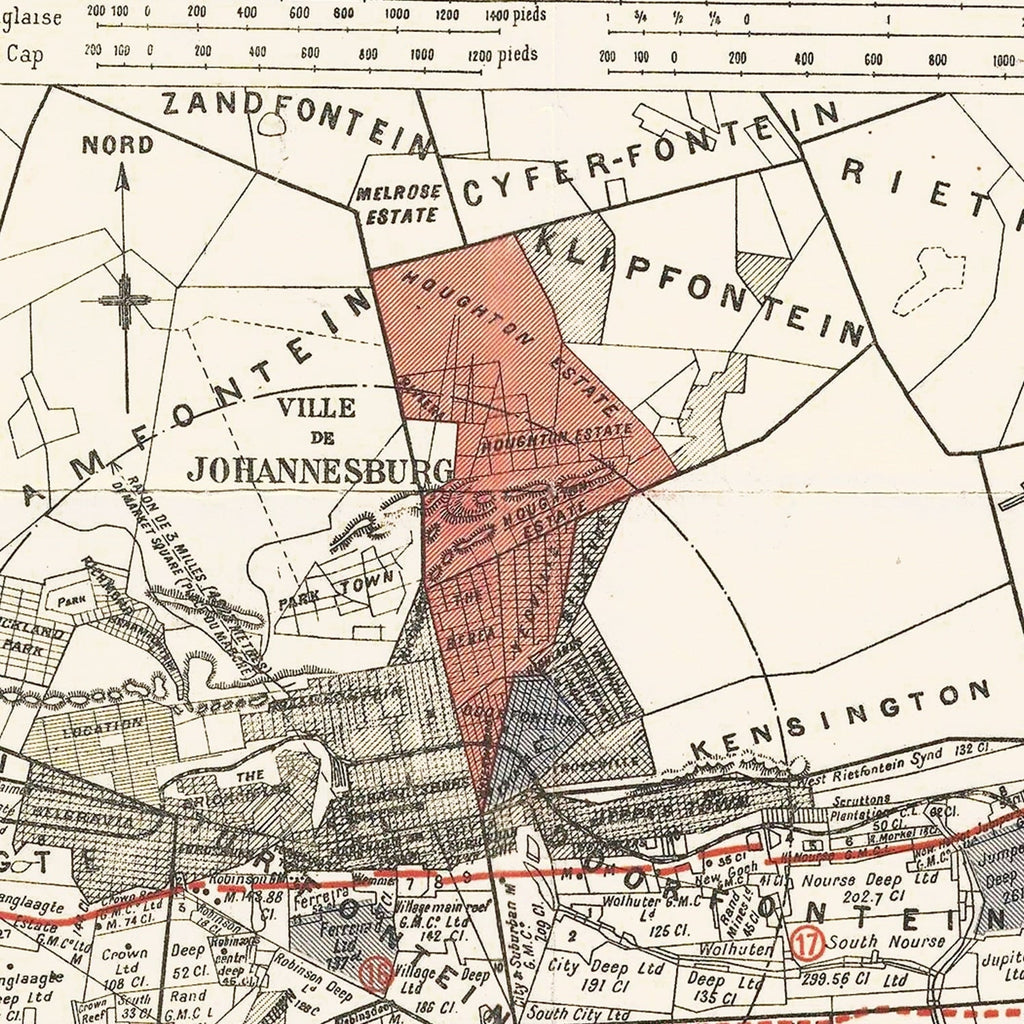Vintage Map of Johannesburg, South Africa 1902