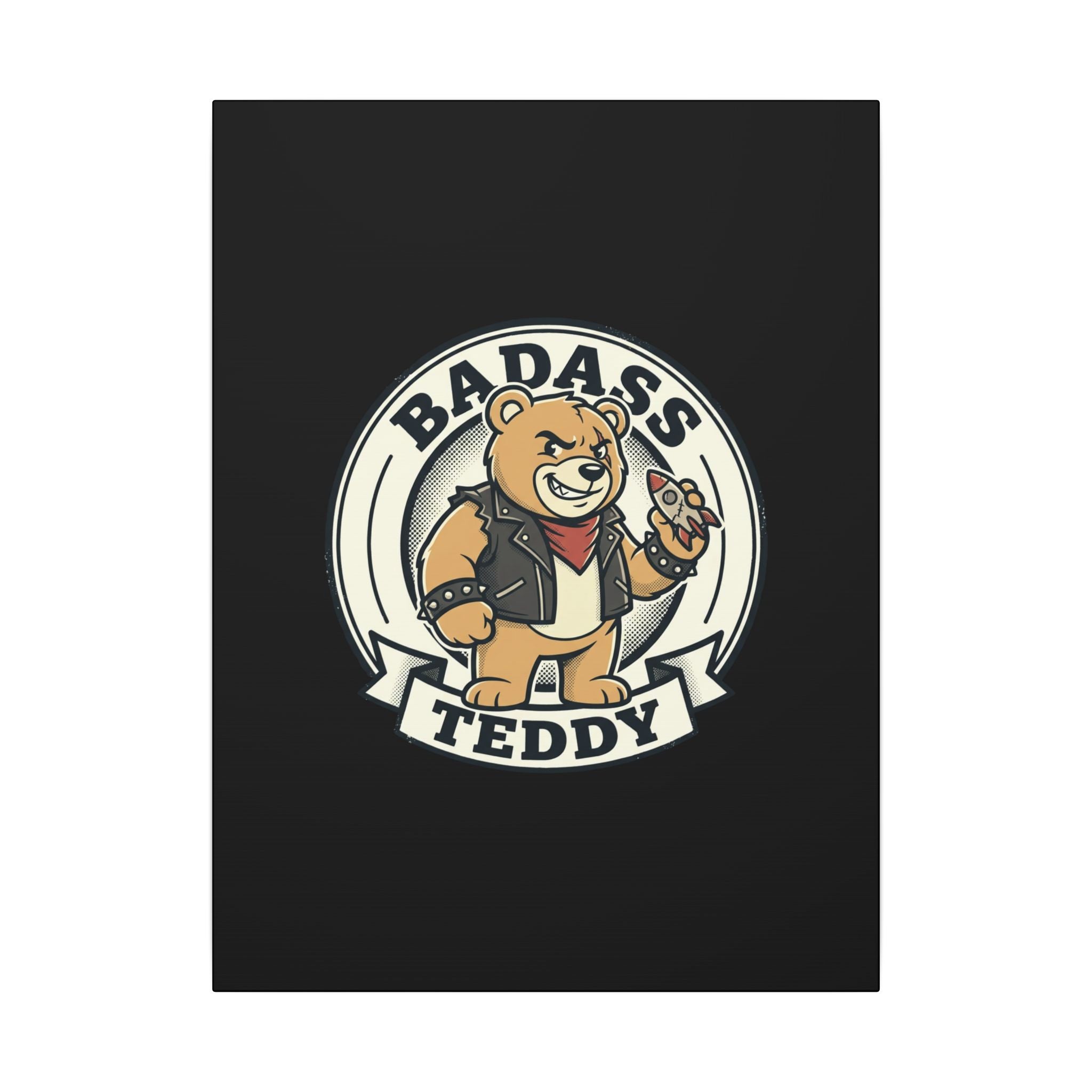 Badass Teddy Canvas Wall Art — Edgy Teddy Bear Stretched Matte Print