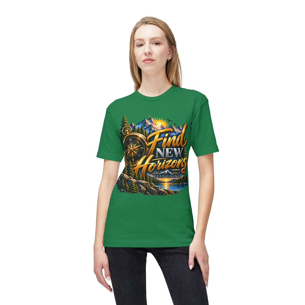 Find New Horizons T-Shirt — Adventure Compass Mountain Graphic Tee