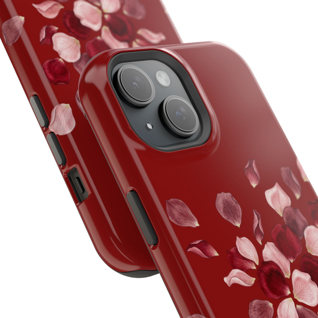 Phone Case — Red Floral Petal Magnetic Impact-Resistant Cover