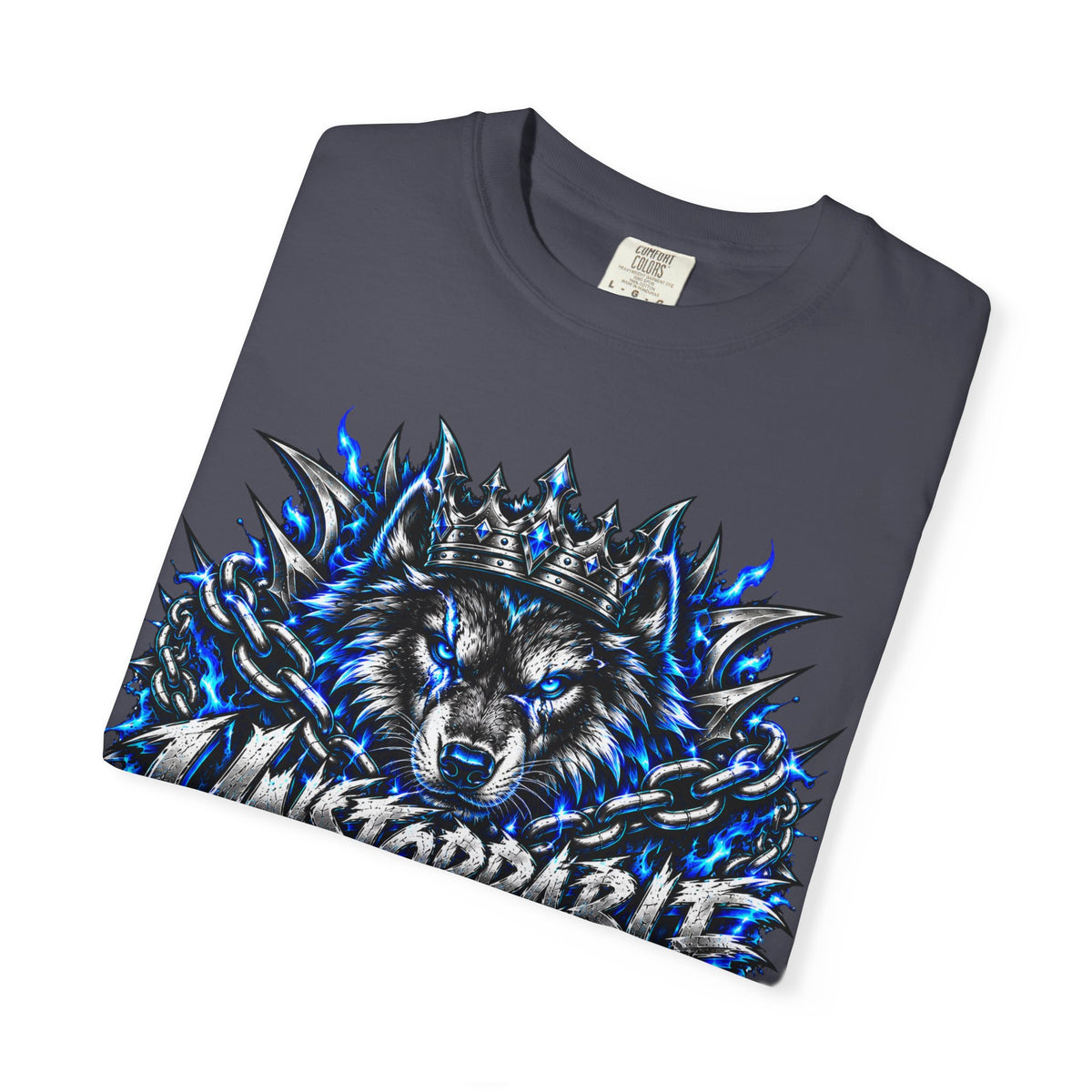 Wolf 'Unstoppable' Graphic Tee — Bold Blue Crowned Wolf Shirt