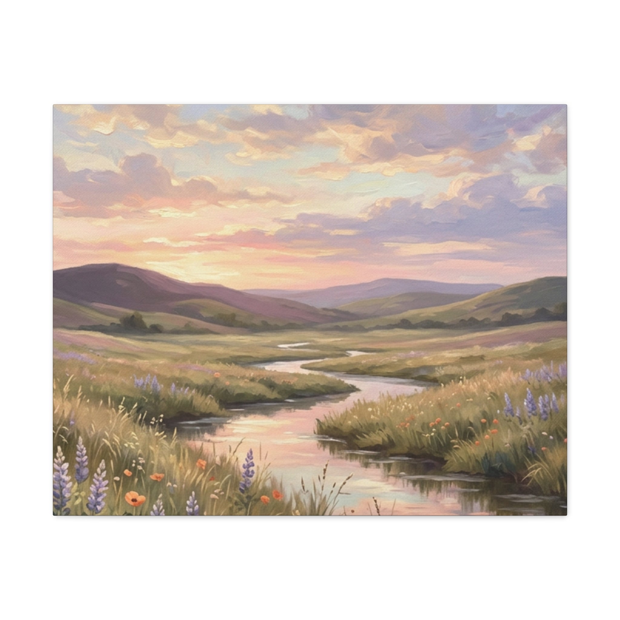 Sunset Meadow Canvas Wall Art - Stretched Matte Landscape Print