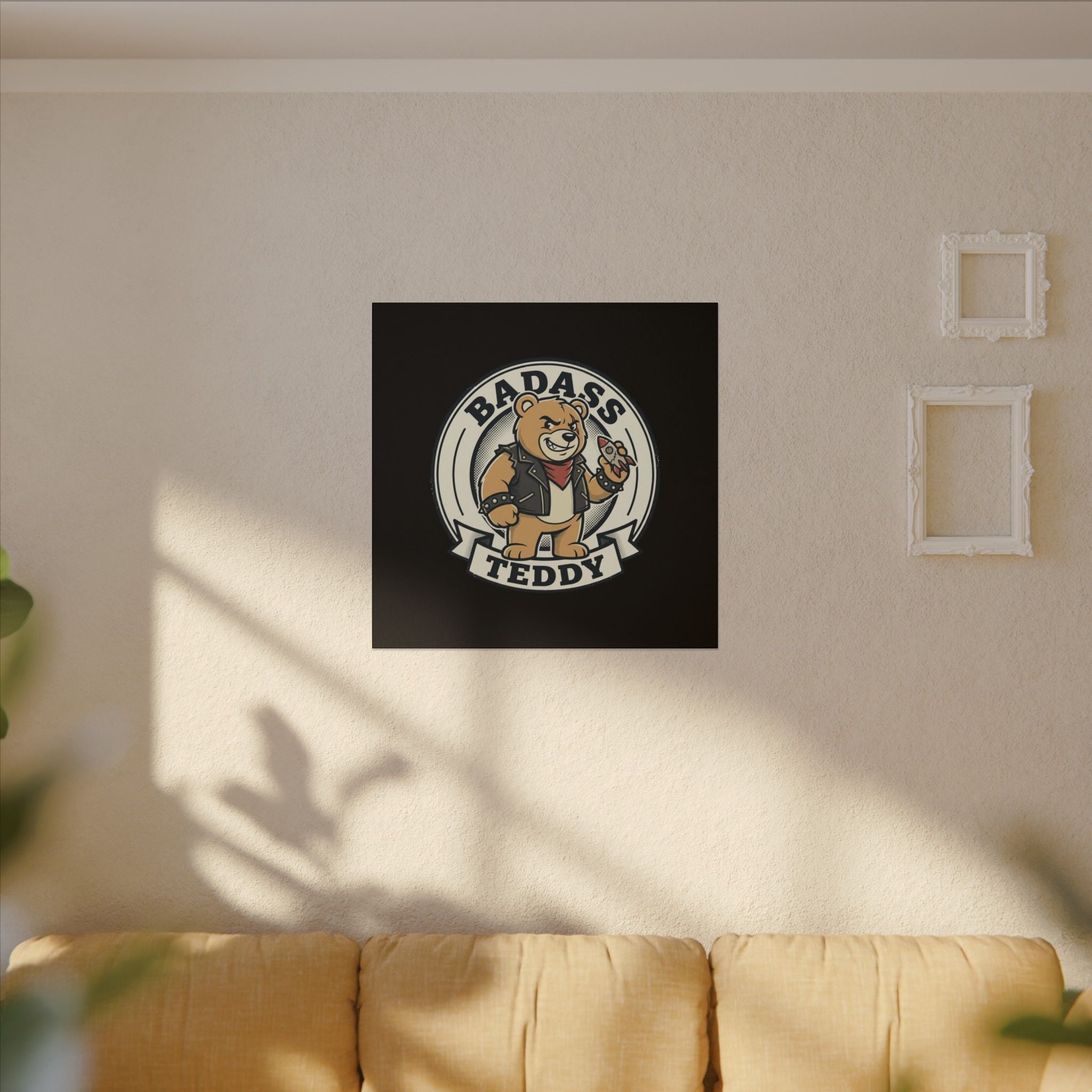 Badass Teddy Canvas Wall Art — Edgy Teddy Bear Stretched Matte Print