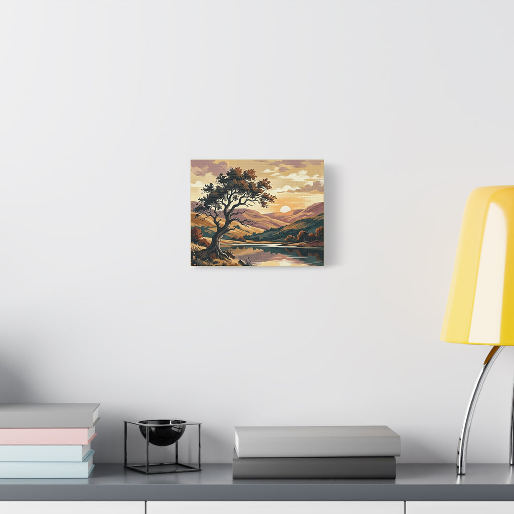 Sunset Lake Landscape Canvas - Vintage Tree Wall Art Print