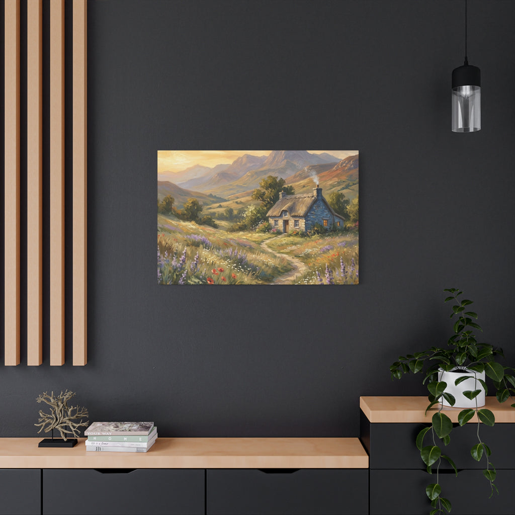 Countryside Cottage Canvas Wall Art — Tranquil Rustic Landscape Print
