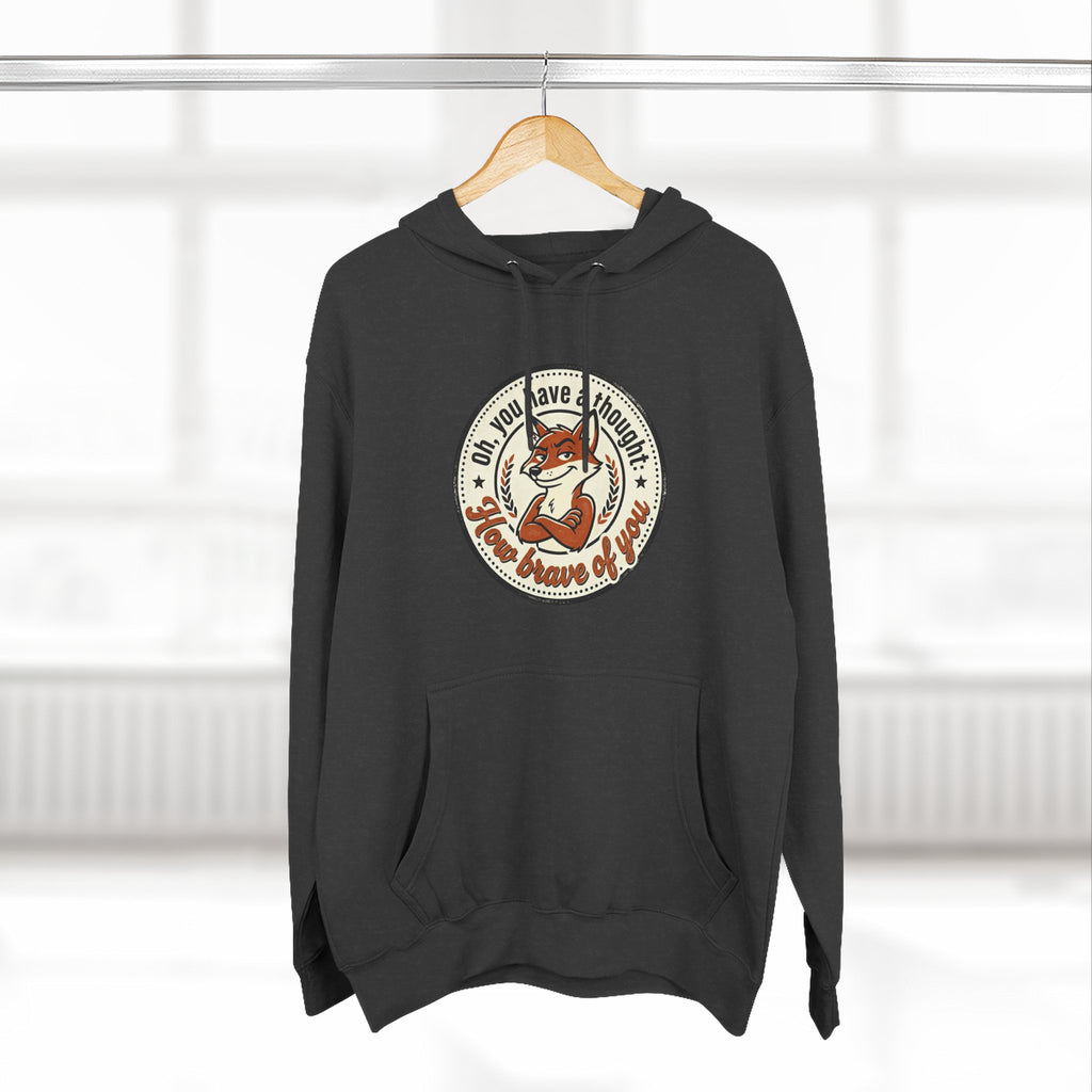 Fox Badge Hoodie — "Be Brave & Kind" Retro Emblem Fleece Hoodie