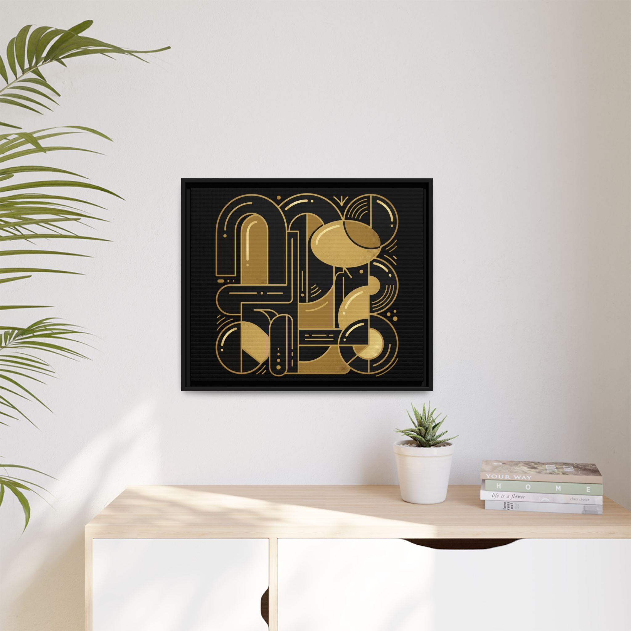 Gold Geometric Art Print — Framed Matte Canvas