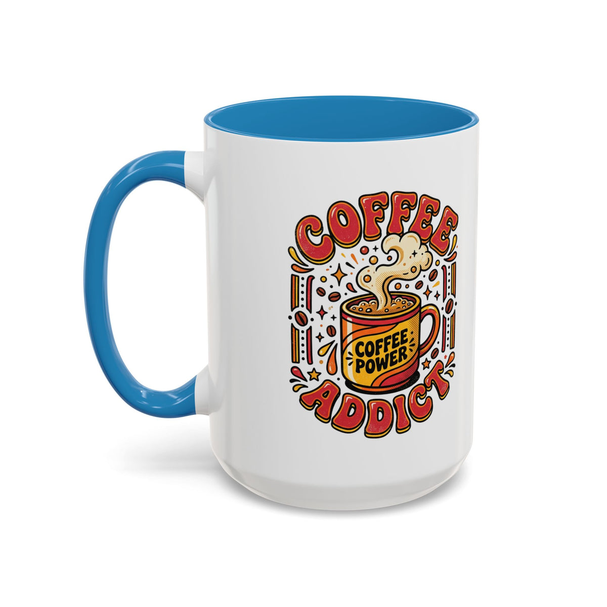 Coffee Addict Accent Mug — "Coffee Power" Retro Coffee Lover Gift (11oz/15oz)