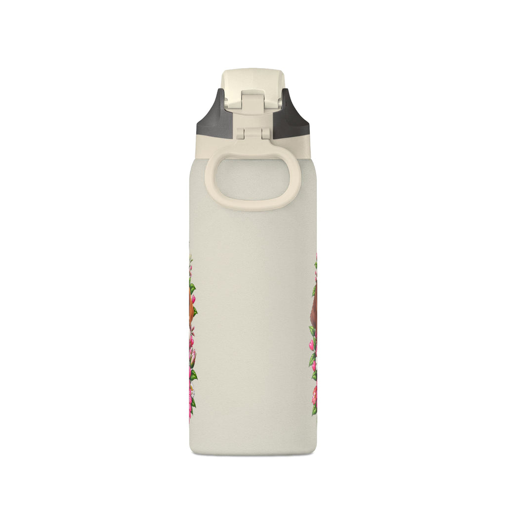 32oz Insulated Water Bottle with Adorable Dogs and Flowers