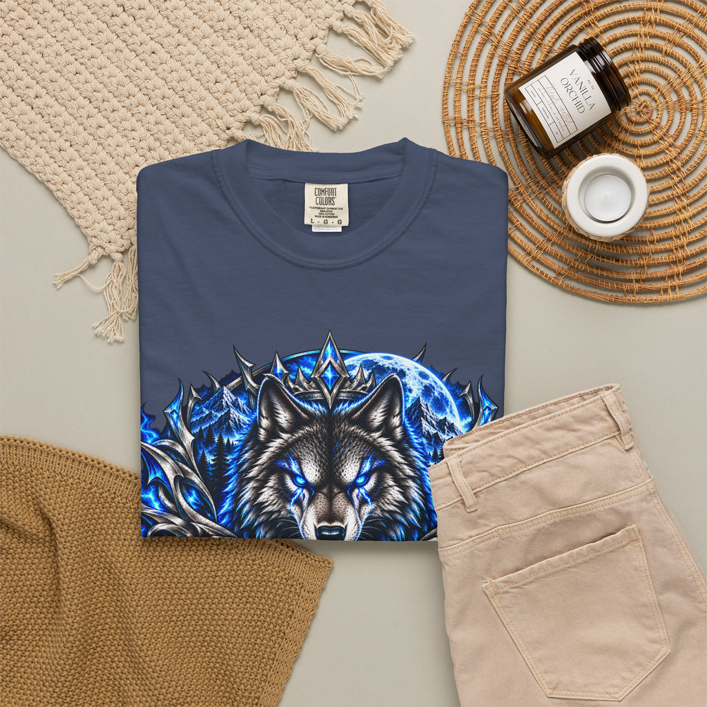 Conqueror Wolf Graphic T-Shirt — Fierce Blue Wolf Design