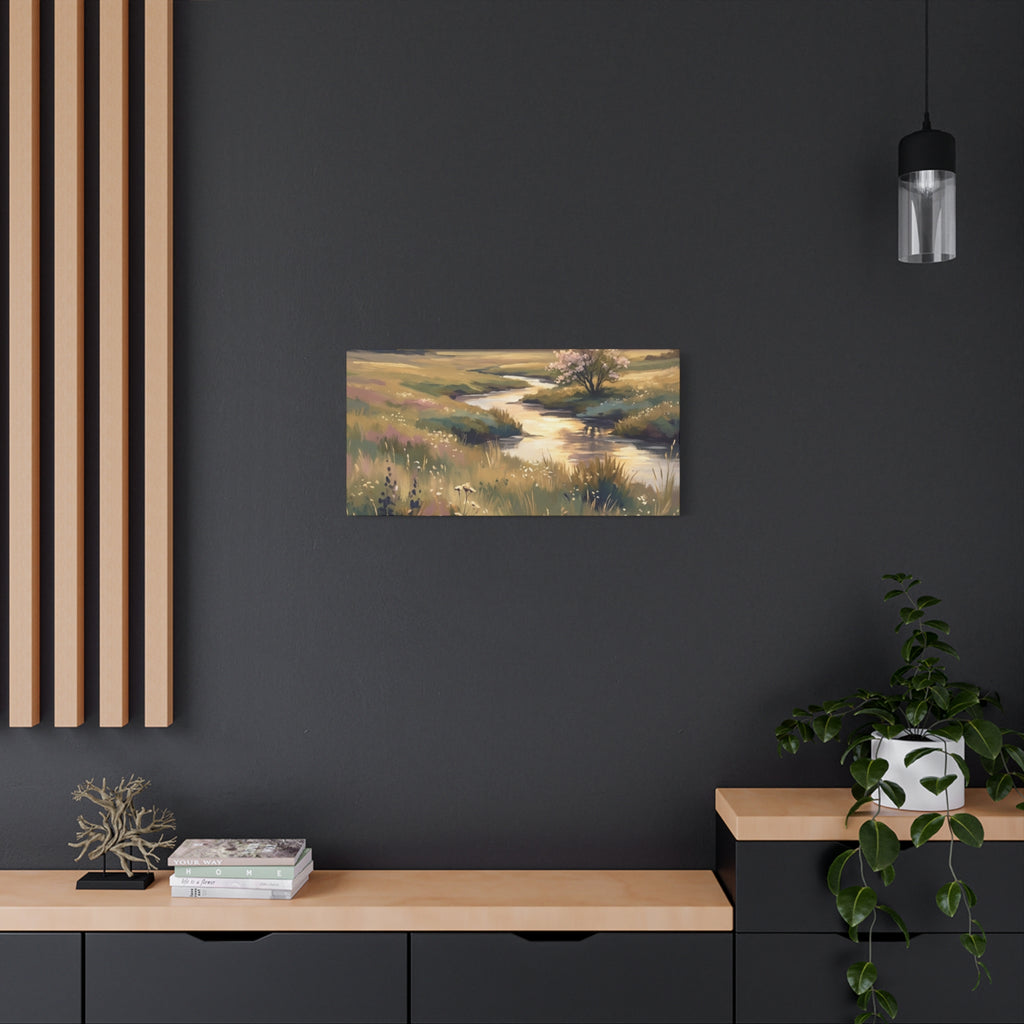 Serene Meadow Stream Matte Canvas Art — Stretched Wall Decor